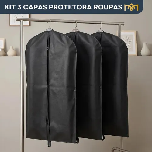 Kit 3 Capas para Terno Protetor Impermeável Antimofo Antialérgico Resistente Premium Ideal para Viagem