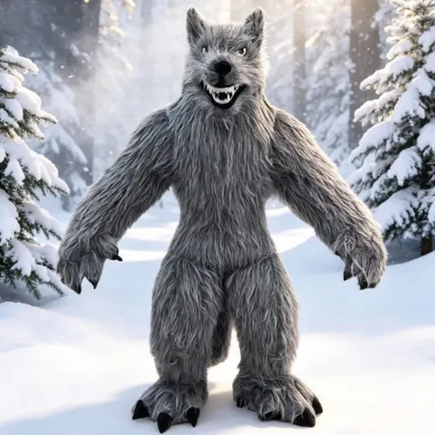Fantasia de Mascote Lobo Cinza Inflável Gigante, Traje Peludo Adulto, Boneco Andante, Fantasia de Halloween para Cosplay de Animais