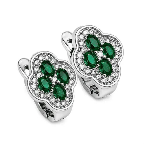 Brinco Verde Cravejado com Zircônias em Prata 925