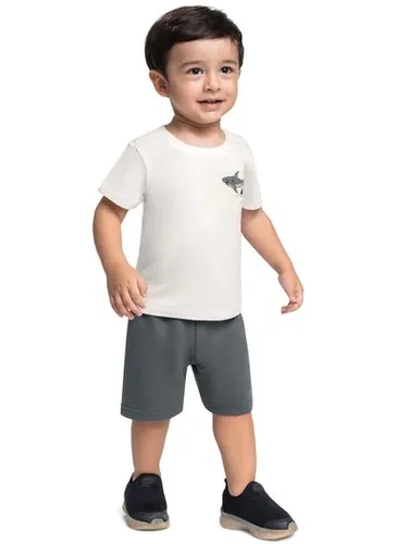 Conjunto Infantil com Camiseta Tubarão e Bermuda para Menino (Off White) Bee Loop