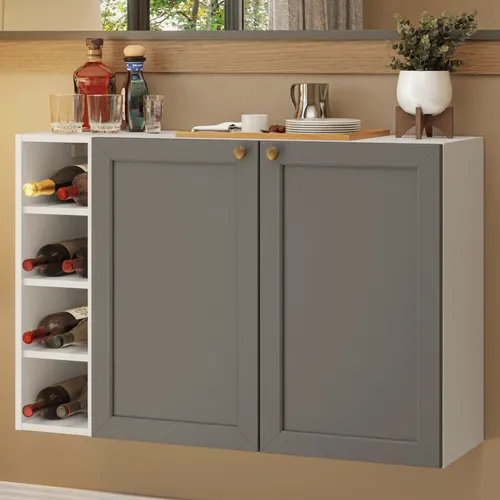 Buffet Aparador com Adega 100cm 2 Portas Branco/Cinza Vik Madesa 16
