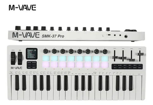 Teclado Controlador MIDI M-Vave SMK-37 Pro de 37 Teclas e 16 Pads Branco