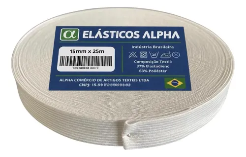 Elástico Chato de Embutir para Costura e Artesanato 15mm x 25m Elásticos Alpha