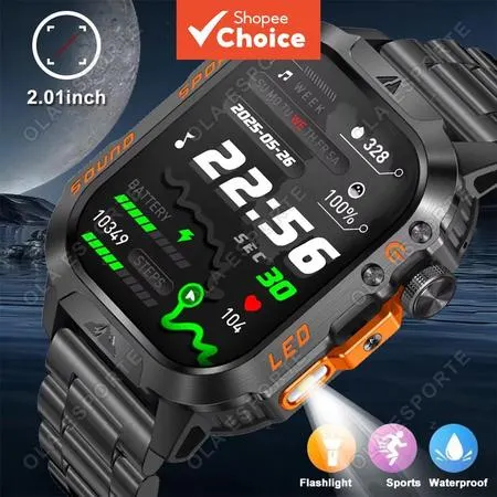 Militar Smartwatch Relógio de Fitness 2.01 " Chamada sem Fio Inteligente à Prova Dwaterproof Água Esporte Relógios Pulso