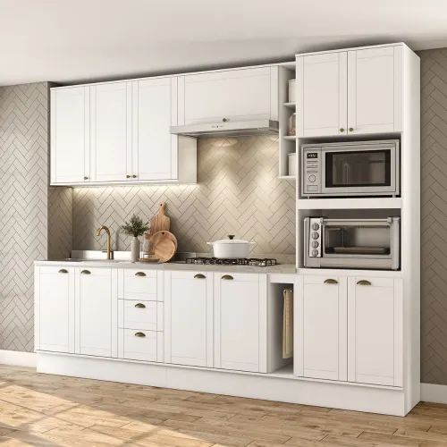 Armário de Cozinha Completa c Balcão Milla Quest Carraro Branco