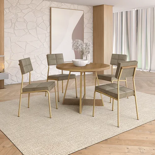Conjunto Sala de Jantar 4 Cadeiras Nairobi Carraro Carvalho Dourado