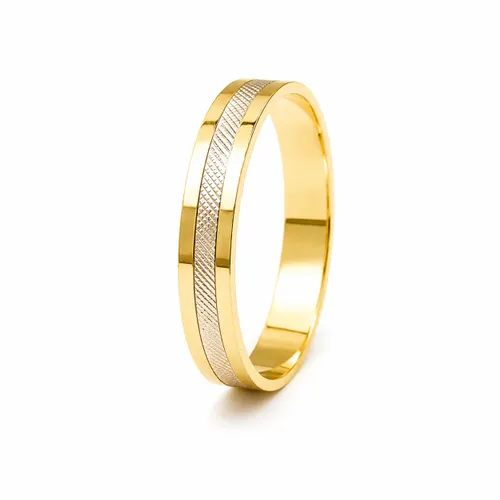 Aliança Bodas 3 mm com Detalhes em Ouro Branco em Ouro 18K