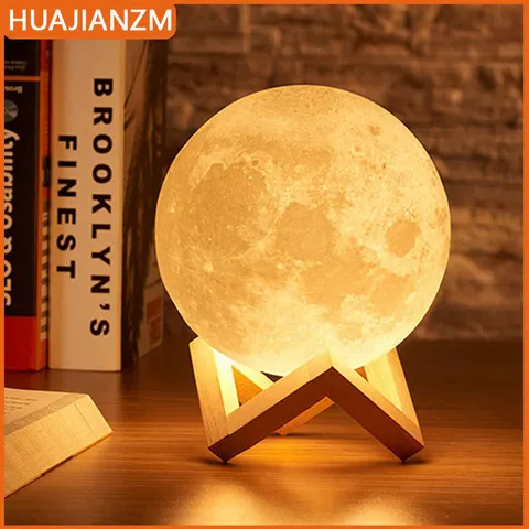 Lâmpada de lua led night light alimentada por bateria com suporte lâmpada estrelada para decoração do quarto luzes da noite crianças presente lua lâmpada
