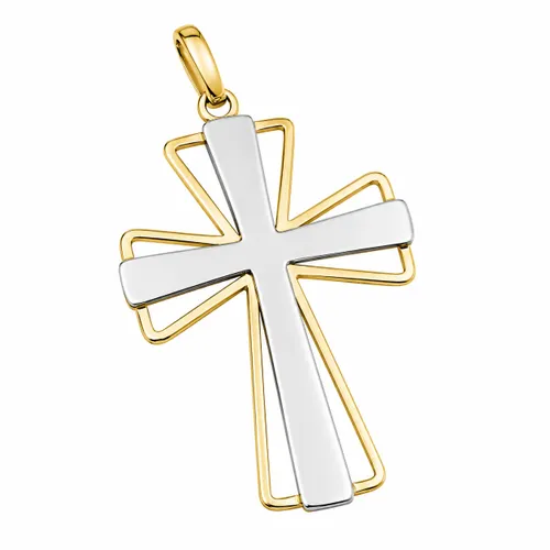 Pingente Cruz Vazada com Detalhes em Ouro Branco 3 cm em Ouro 18K