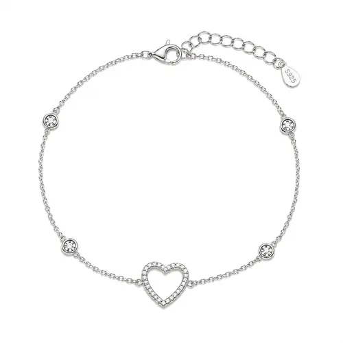 Pulseira Corrente com Coração e Zircônias em Prata 925