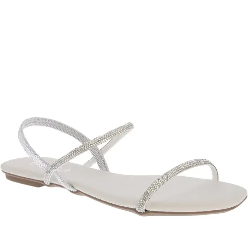 Sandália Rasteira Feminina Gabriela Elástico Strass Off White