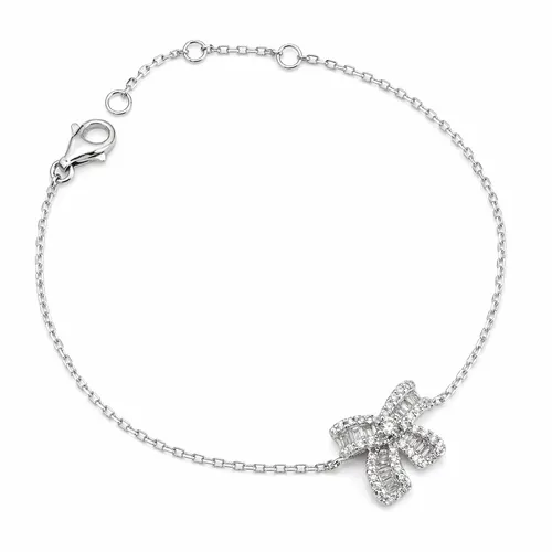 Pulseira 17,5 cm Prata Laço Baguete Ponto de Luz