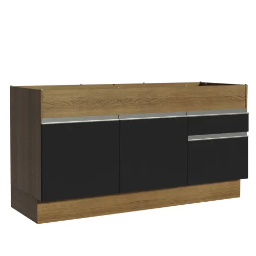 Balcão de Pia Madesa Glamy 150 cm 2 Portas e 2 Gavetas (Sem Tampo e Pia) Rustic/Preto