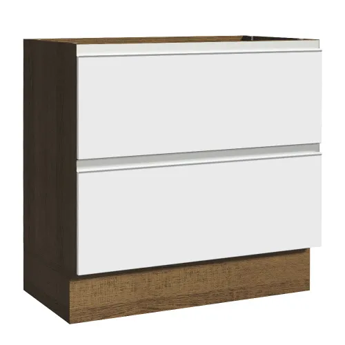 Balcão de Cozinha 80 x 60 cm 2 Gavetas (Sem Tampo) Rustic/Branco Glamy Madesa