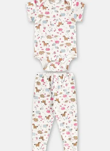 Conjunto Body e Calça Bebê Menina Off White