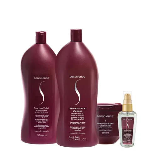Kit Senscience True Hue Violet Shampoo 1L Condicionador 1L Máscara 500ml e Óleo 55ml