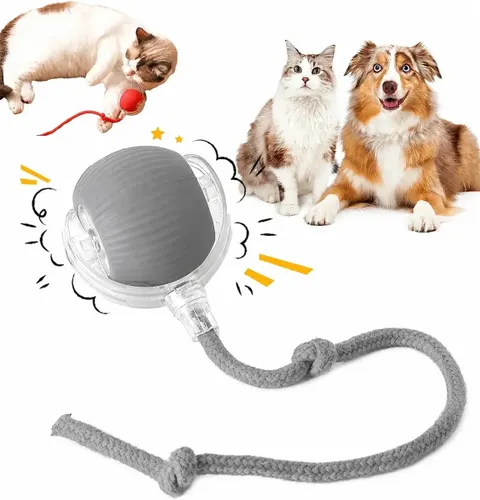 Bolinha Interativa para Gatos e Cães Pet USB Recarregável Resistente ao Desgaste Brinquedo Automático Cinza