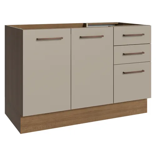 Balcão Gabinete de Pia 2 Portas e 3 Gavetas Rustic/Crema Agata Madesa