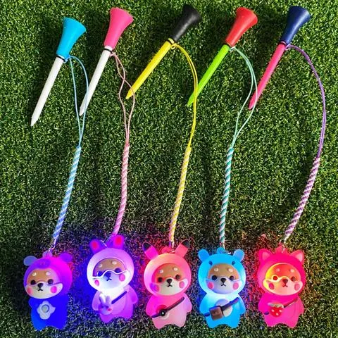1 pçs camisetas de borracha de golfe com luz piscante dos desenhos animados bonito evitar perda suporte de bola de golfe com corda trançada acessório de golfe ao ar livre
