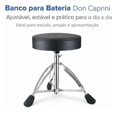 Banco para Bateria Don Caprini Redondo, Com Altura Ajustável e Base Tripé Dobrável
