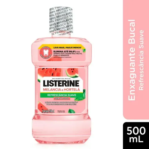 Enxaguante Bucal Listerine Melancia e Hortelã Refrescância Suave sem Á