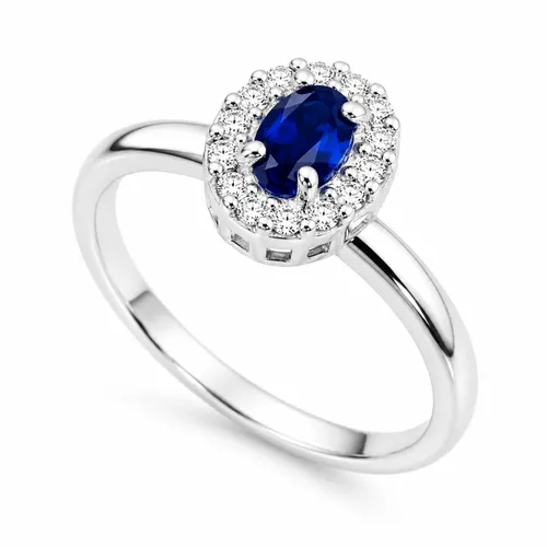 Anel Oval 8 mm com Zircônia Safira 5 mm e Zircônias em Prata 925