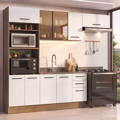 Armário de Cozinha Completa 270 cm Rustic/Branco Agata Madesa 13