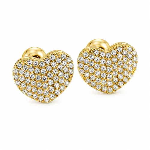 Brinco Coração 1 cm com 110 Zircônias em Ouro 18K