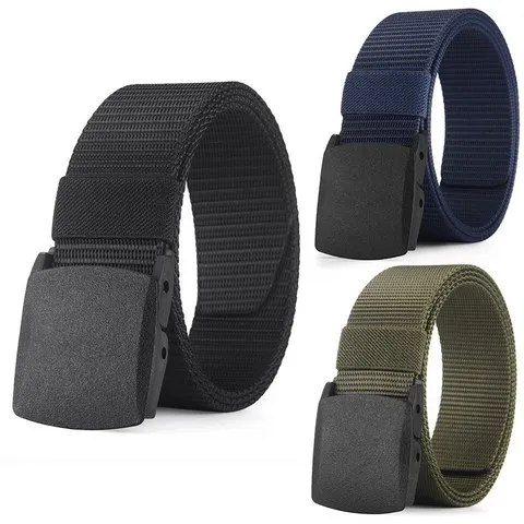 Cinto masculino casual de lona para atividades ao ar livre, cinto tático de nylon sem metal, versátil para jeans, vestidos, casual, para homens e mulheres