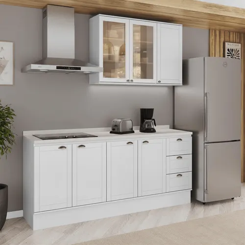 Armário de Cozinha Completa com Balcão Milla Verona Carraro Branco