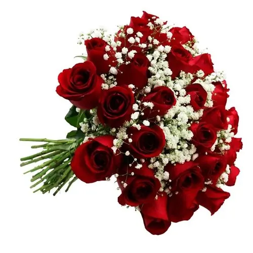 Buquê de 30 Rosas Vermelhas com Gypsophila