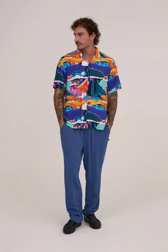 Calça Reta Visco Azul Ciano