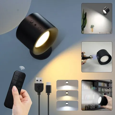 Arandelas de parede led luz controle toque cabeça dupla lâmpada parede 360 rotativo 3 cores luzes parede sem fio luzes da noite para o quarto
