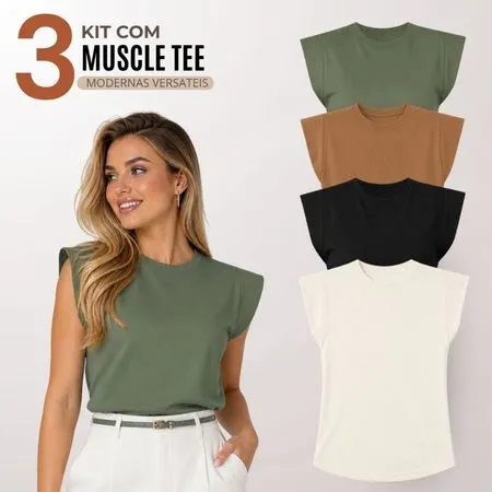 Kit 3 Blusas Feminina Muscle Tee Moderna Casual 100% Algodão - F00