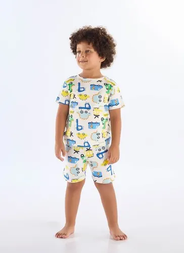 Pijama Curto Infantil Masculino em Suedine (Branco) Up Baby