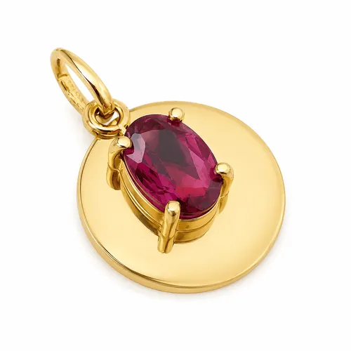 Pingente Placa Oval com zircônia Granada em Ouro 18K
