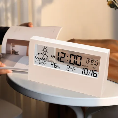 Termômetro led termo-higrômetro multifuncional relógio eletrônico medidor de temperatura e umidade estação meteorológica para casa com alarme