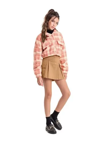 Casaco Cropped Xadrez em Plush Juvenil (Rosa) Gloss