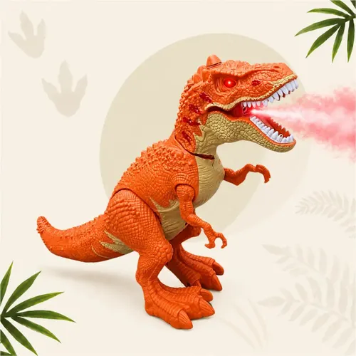 Dinossauro Tiranossauro Rex Robô de Brinquedo Anda Solta Fumaça Som Cor Laranja Gio Giu