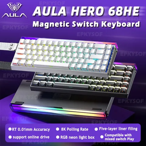 AULA HERO 68HE Teclado com interruptor magnético RGB Teclado mecânico para jogos Gatilho rápido 8K Retorno com fio Esports Teclado personalizado