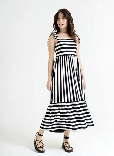 Vestido Midi em Cotton Listrado (Off White) Just Basic