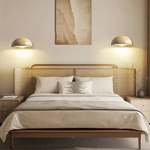 【~ Novo FDDT】Luminária de Parede LED de Pedra Natural em Meio Círculo, Luminária de Cabeceira Retrô para Quarto, Luminária de Parede para Corredor
