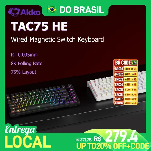 Teclado Magnético Akko TAC75 HE 75% com Gatilho Rápido de 0,005mm, RGB, Taxa de Polling de 8K, Teclado Mecânico com Fio para Jogos Esportivos para Gamers