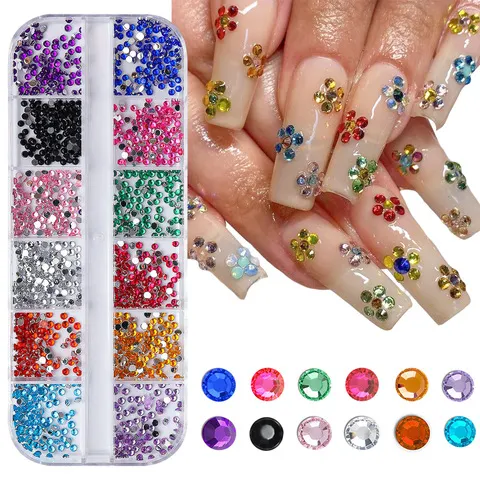 12 contas de cristal brilhante para decoração de unhas – pedras com base plana para uso em diversas ocasiões – para decorar unhas, sapatos, maquiagem e necessaires.