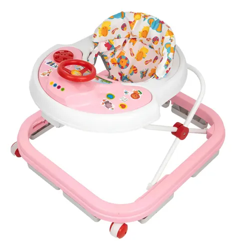 Andador Musical para Bebe Infantil Seguro com Trava Cor Rosa Bebê