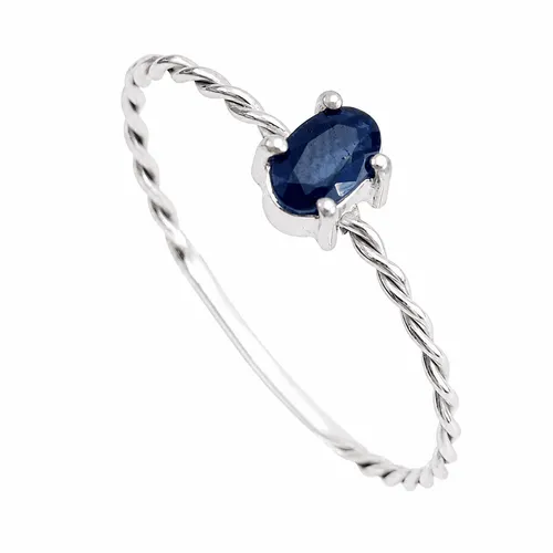 Anel Aro Torcido Safira Oval em Ouro Branco 18K