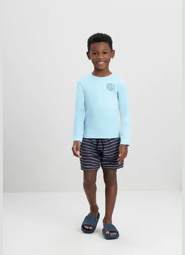 Conjunto de Praia Infantil com Camiseta FPS+50 e Bermuda (Azul) Quimby