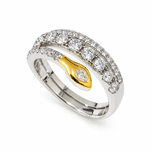 Anel Cobra em Prata 925 e Prata Banhada a Ouro Cravejado com Zircônias Brancas 2x3 mm