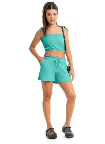 Conjunto Juvenil com Top Cropped e Short (Azul) Gloss