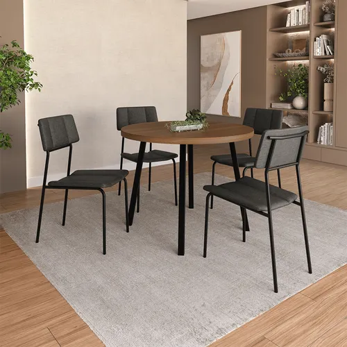 Conjunto Sala de Jantar 4 Cadeiras Liza Carraro Nogal Preto